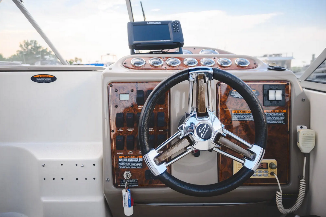 Captain's helm station on the AGT on The Bay charter boat